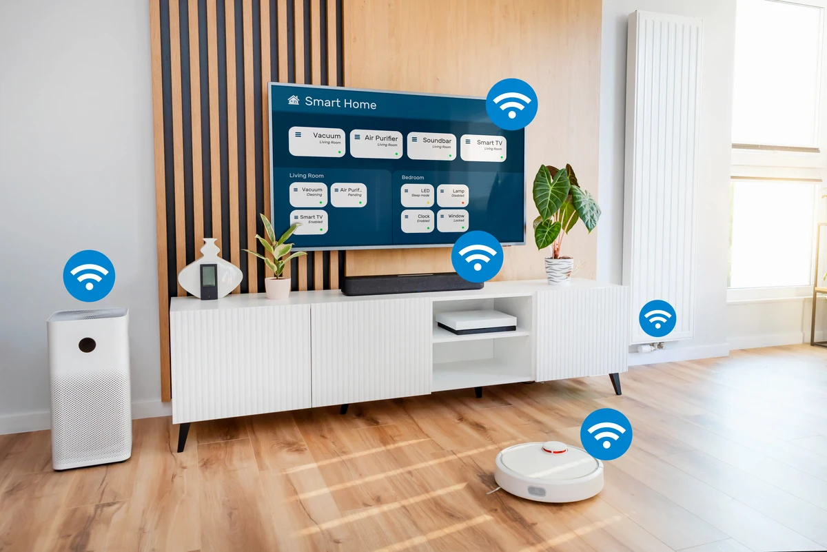 Smart Home devices with wireless icons