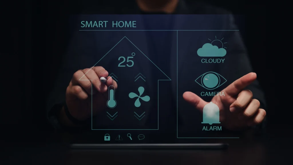 A man controlling smart home from a screen